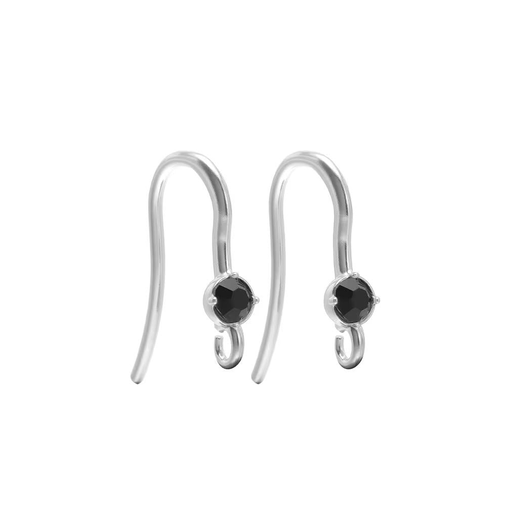 SS 3235 Black Zircon Hook Silver ( 2 pc ) PVD Plated