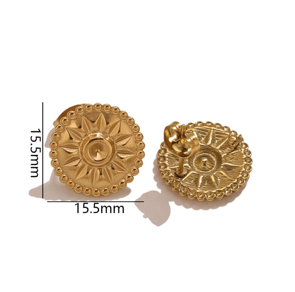 STS62 Round Sunflower Stud 18k Gold ( 1 pair ) PVD Plated