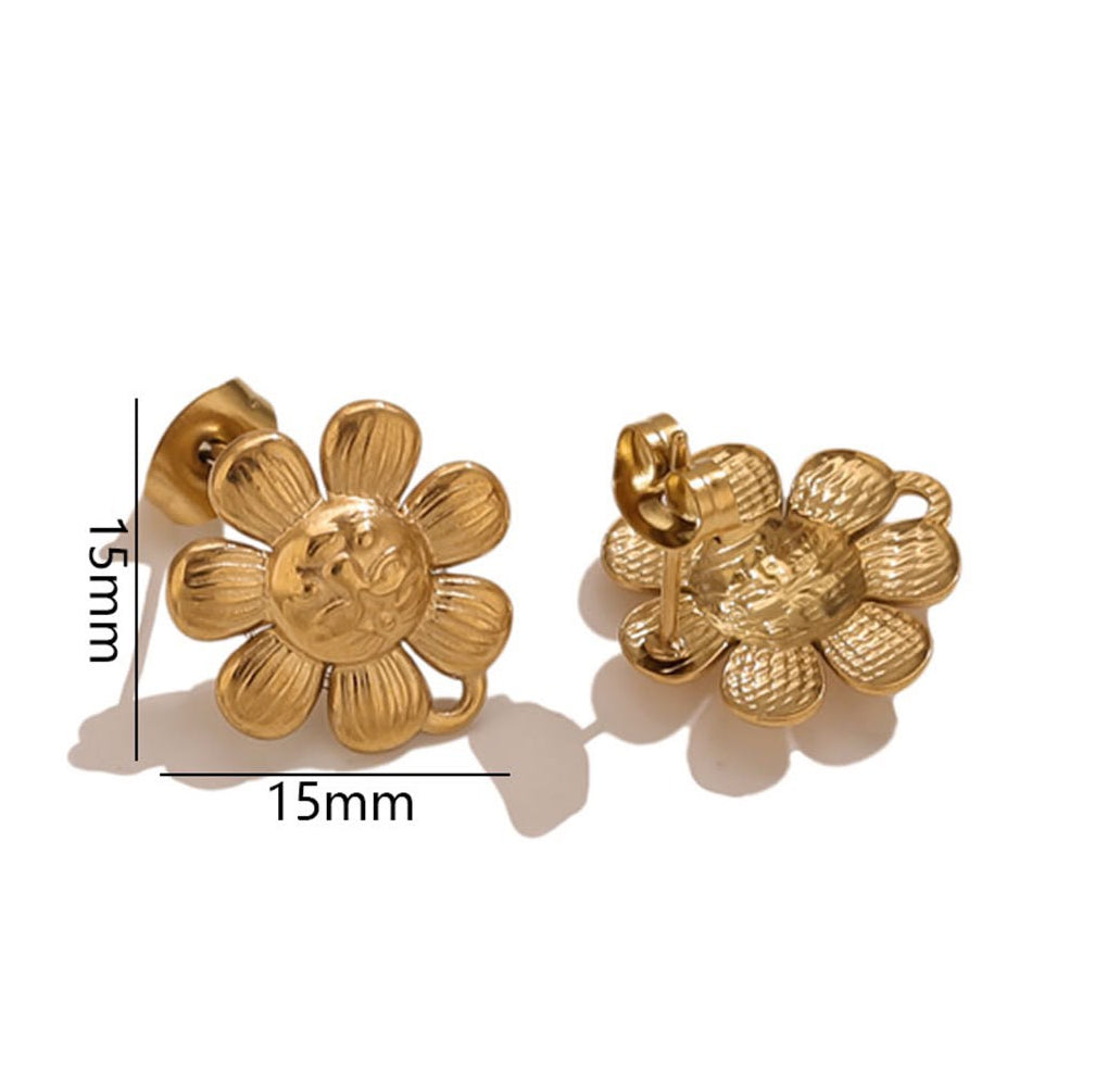 STS63 Floral Face Stud 18k Gold ( 1 pair ) PVD Plated