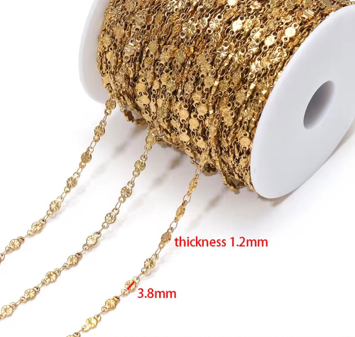 DIYS313 Round embossed Link chain 18k gold ( 1 feet ) PVD Plated