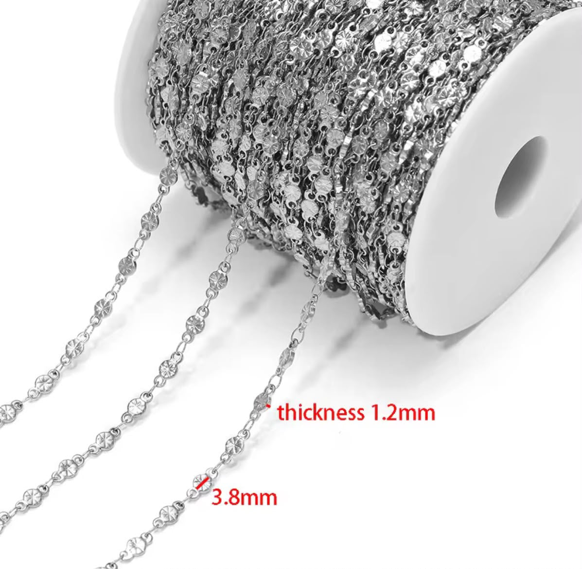 DIYS314 Round embossed Link chain silver ( 1 feet ) PVD Plated