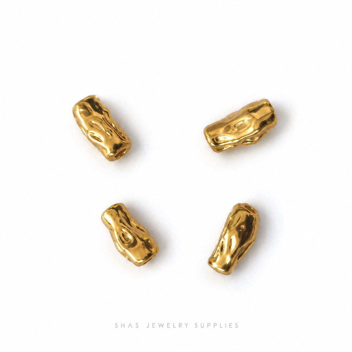 SSB26 Wood Log Spacer Bead Gold ( 1 pc ) PVD Plated
