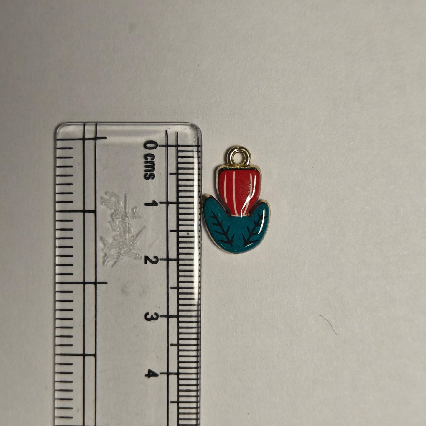 APC01D Red Striped Plant Alloy Printed Charm ( 1 PC )