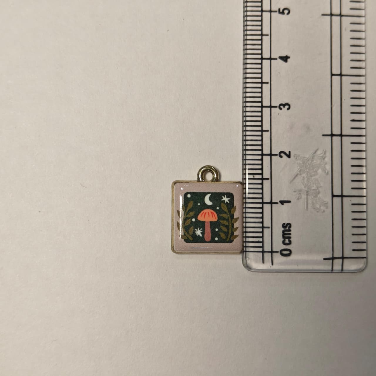 APC01S Square Mushroom Alloy Printed Charm ( 1 PC )