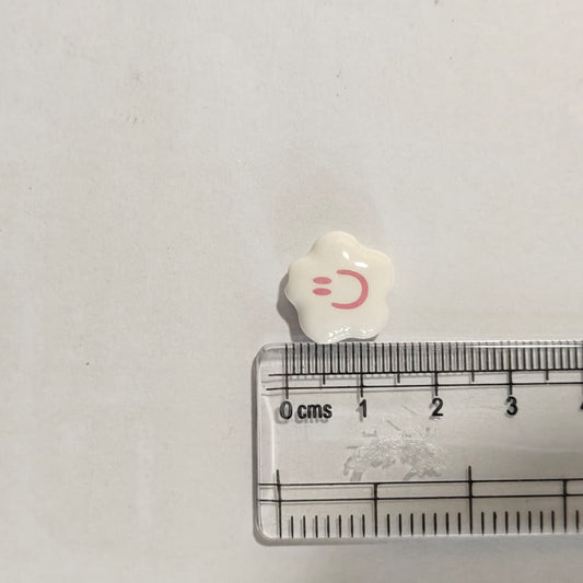 PCB02N White Smiley Ceramic Bead ( 1 pc ) Porcelian Ceramic