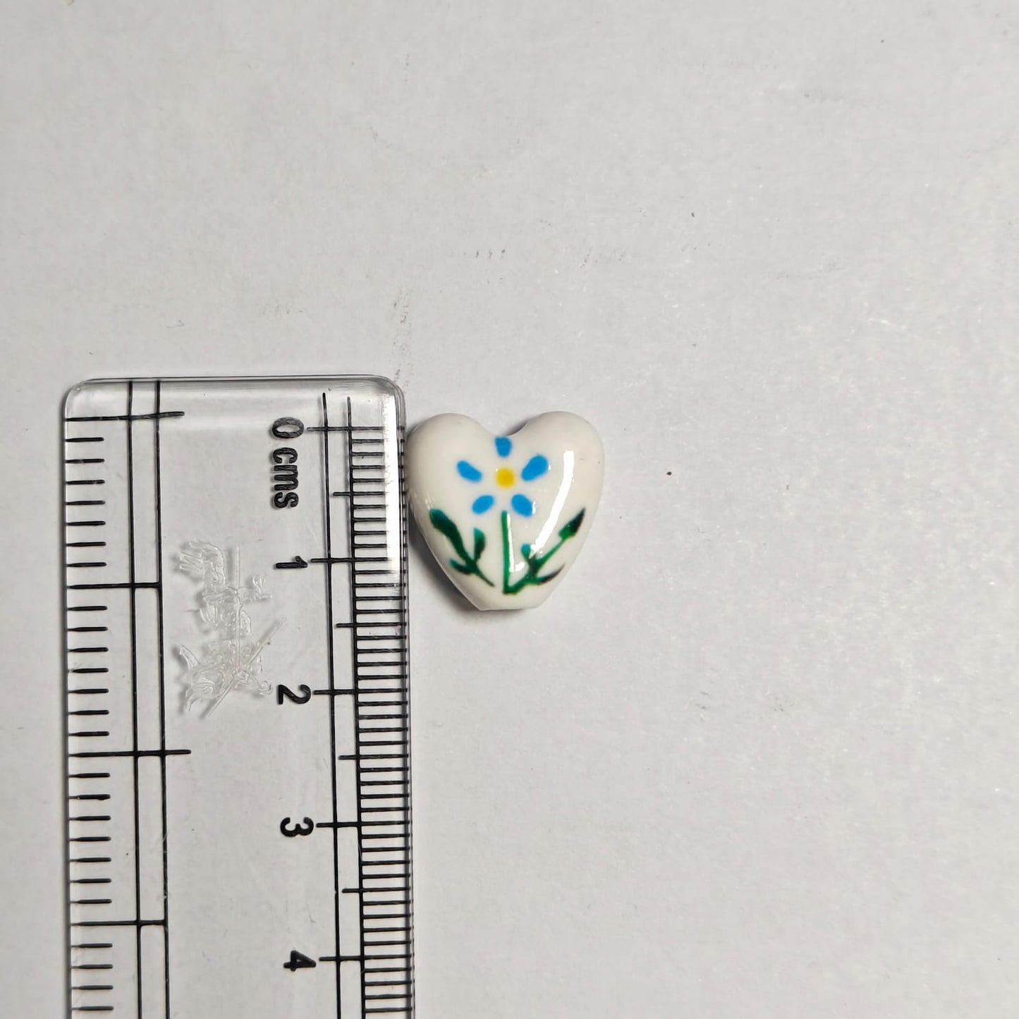 PCB02Q Blue Flower Heart Ceramic Bead ( 1 pc ) Porcelian Ceramic