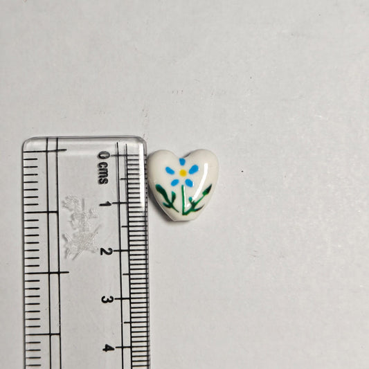 PCB02Q Blue Flower Heart Ceramic Bead ( 1 pc ) Porcelian Ceramic