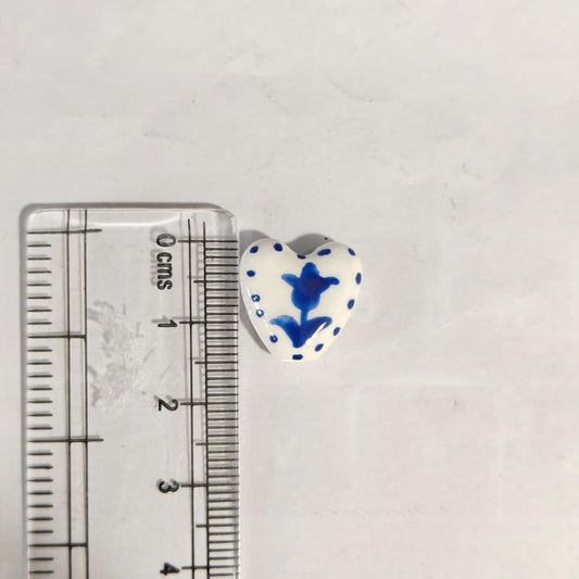 PCB02S Blue Tulip Heart Ceramic Bead ( 1 pc ) Porcelian Ceramic