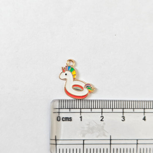 EC02F Unicorn Swimming Ring Enamel Charm ( 1 pc ) High Quality Shine