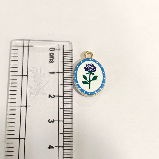 APC01W Blue Rose Alloy Printed Charm ( 1 PC )