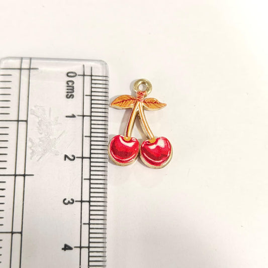 APC02C Oil Painted Cherry Alloy Printed Charm ( 1 PC )