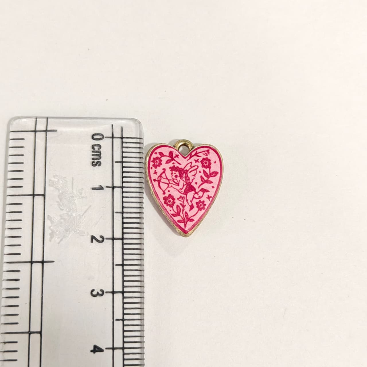 APC02K Pink Floral Cupid Heart Alloy Printed Charm ( 1 PC )