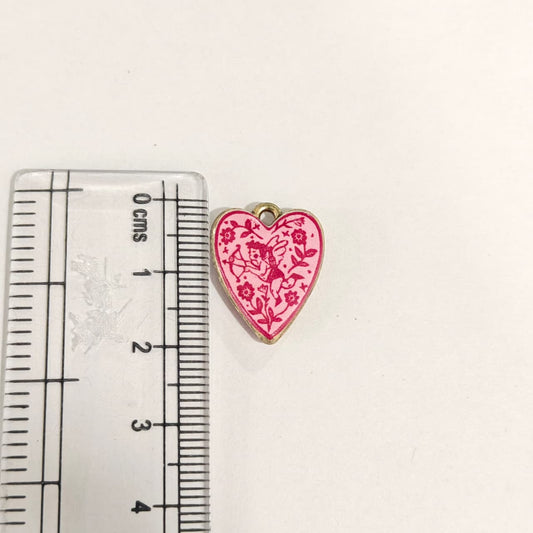 APC02K Pink Floral Cupid Heart Alloy Printed Charm ( 1 PC )