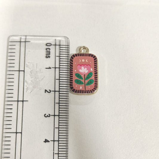 APC02F Tulip Flower Alloy Printed Charm ( 1 PC )