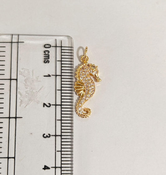 GPC18D Sea Horse Zircon Pendant Charm ( 1 PC ) Premium Plated