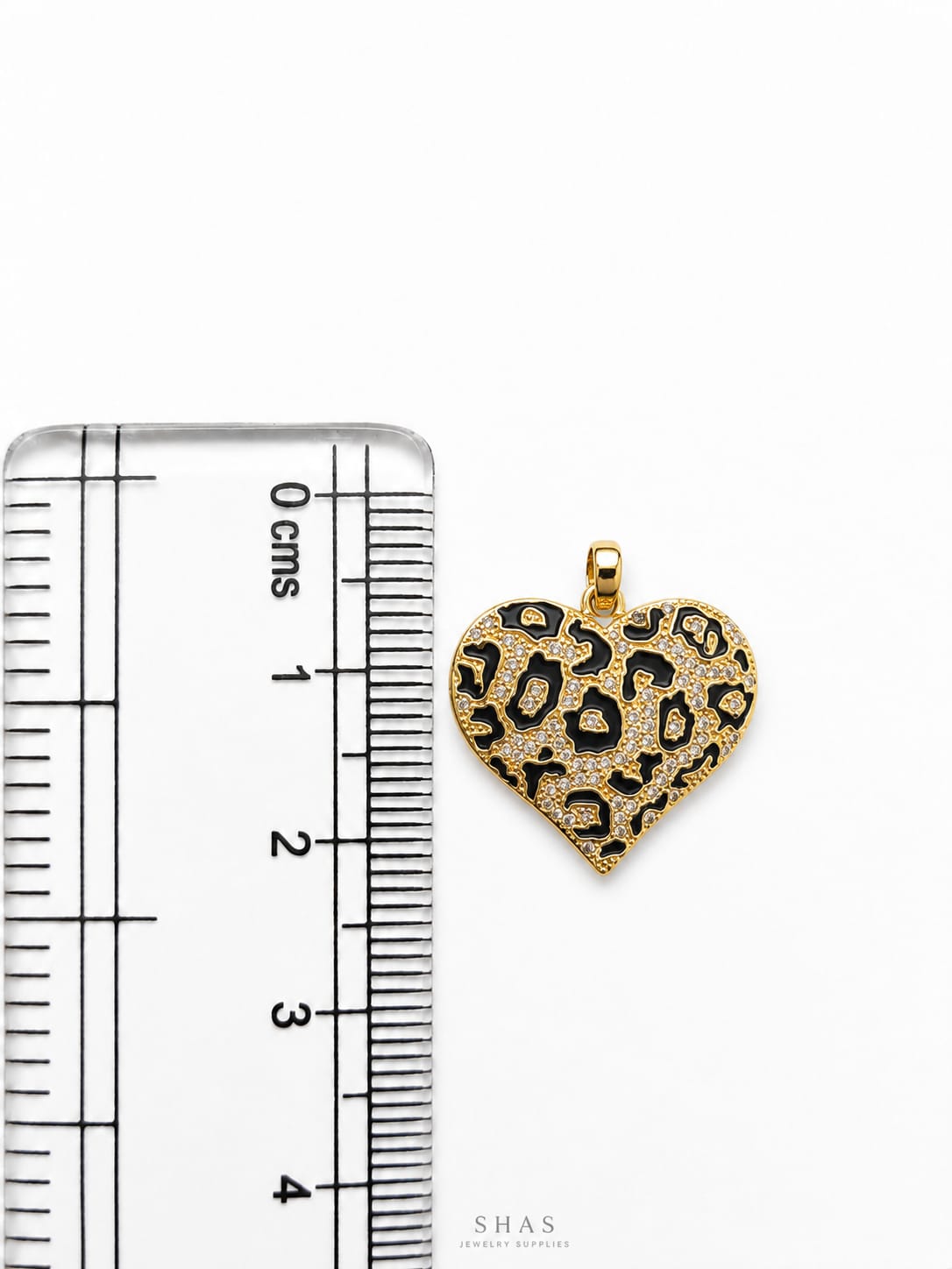 GPC19R Leapord Print Heart Zircon Pendant Charm ( 1 PC ) Premium Plated