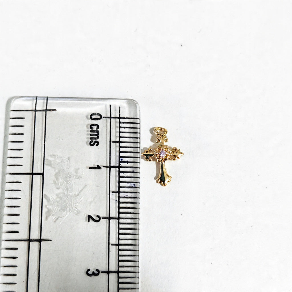 GPC20C Dainty Cross Zircon Pendant Charm ( 1 PC ) Premium Plated