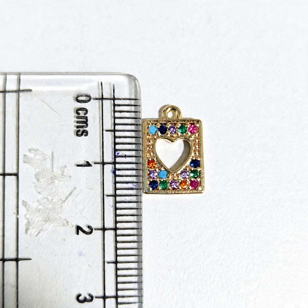 GPC20J Multicolour Heart Frame Zircon Pendant Charm ( 1 PC ) Premium Plated