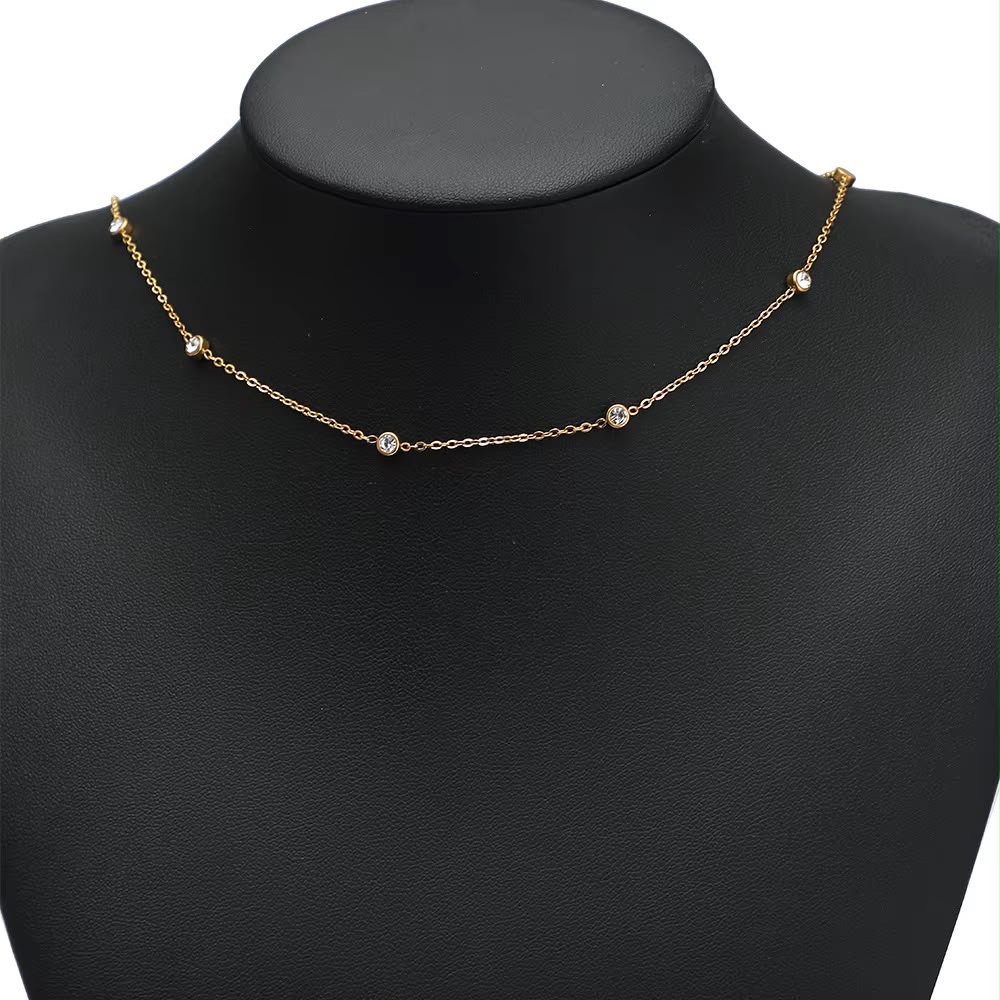 DIYS310 Round Zircon Link chain 18k Gold ( 1 feet ) PVD Plated