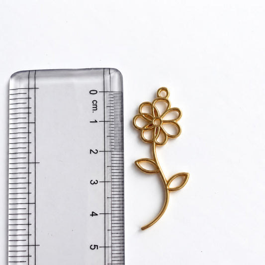 AC06K Hollow Flower 18k Gold Plated Charms ( 1 pc ) High Quality Alloy