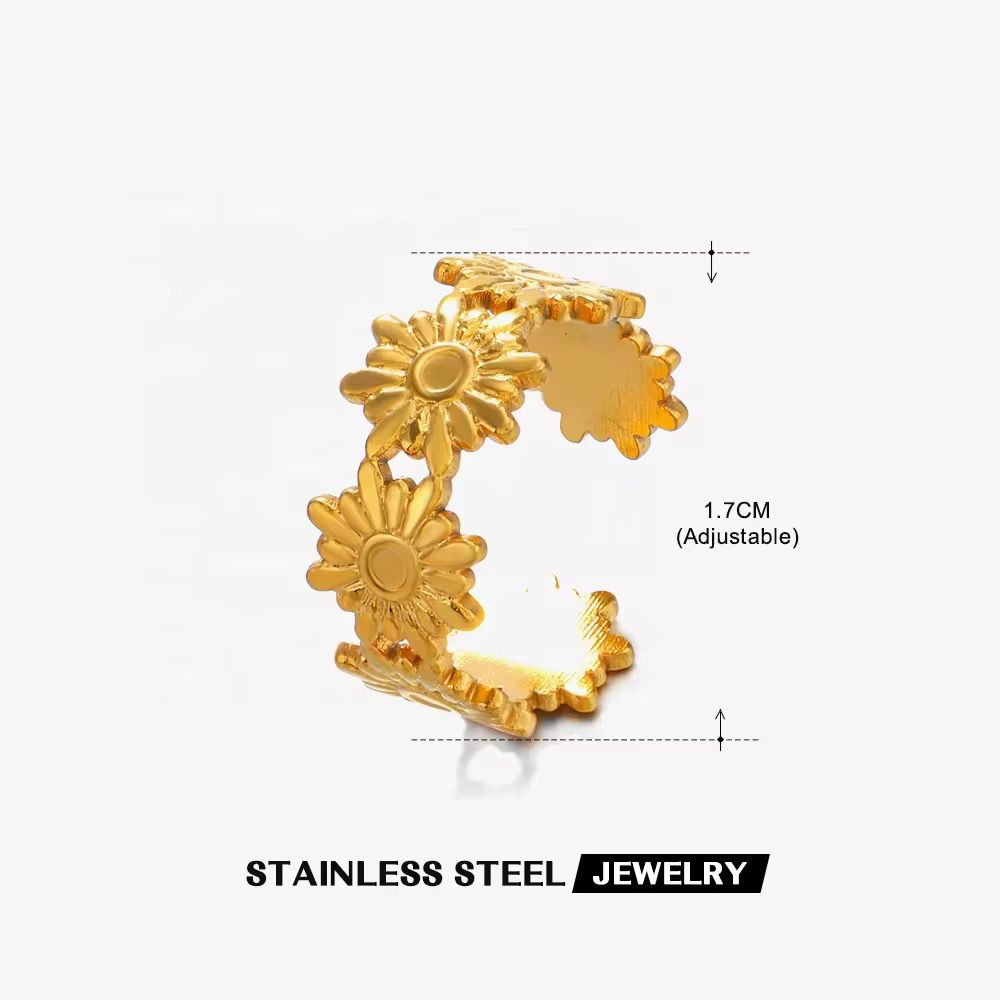 SJ - 697 Daisy minimalistic Ring Adjustable 18k Gold PVD plated stainless steel - Anti tarnish
