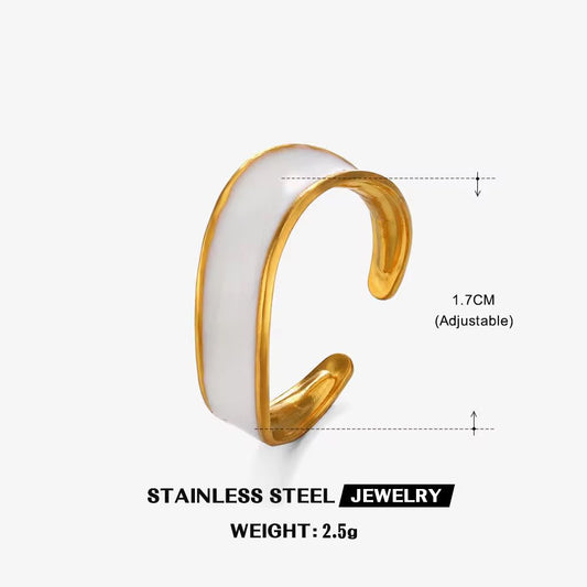 SJ 698 White Oil Drip European Style Ring Adjustable 18k Gold PVD plated stainless steel - Anti tarnish