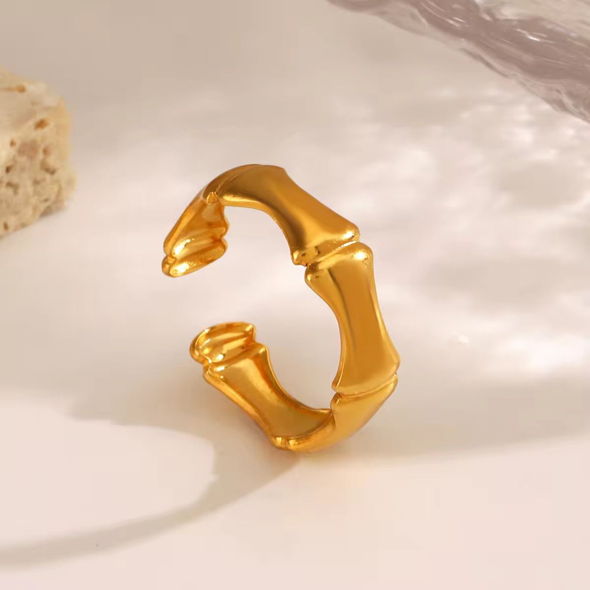 SJ 688 - Bamboo Modern Ring Adjustable 18k Gold PVD plated stainless steel - Anti tarnish
