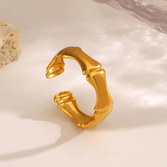 SJ 688 - Bamboo Modern Ring Adjustable 18k Gold PVD plated stainless steel - Anti tarnish