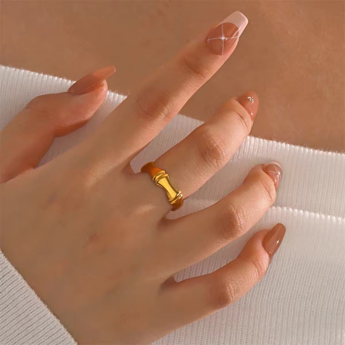 SJ 688 - Bamboo Modern Ring Adjustable 18k Gold PVD plated stainless steel - Anti tarnish