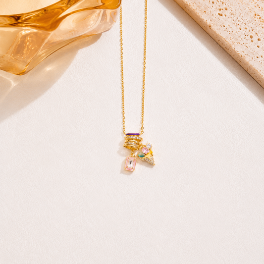 NSJ40F Multi charm Necklace 18k gold pvd plated