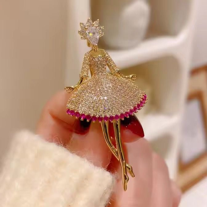 BR 05 dancing women Zircon Brooch pin ( 1 pc ) Tarnish Resistant