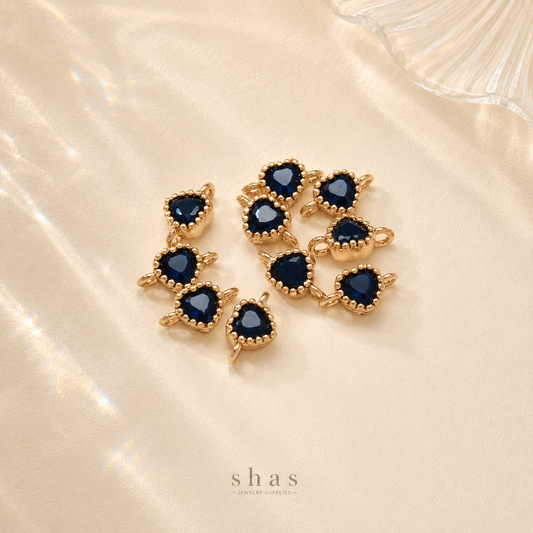 GPC05J4 Dark Blue Heart Zircon connector charm 14k gold plated ( 1 pc ) Anti tarnish