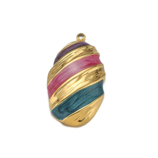 SS 2556 Vintage shiny striped charm 18k gold plated stainless steel ( 1 piece ) Anti tarnish