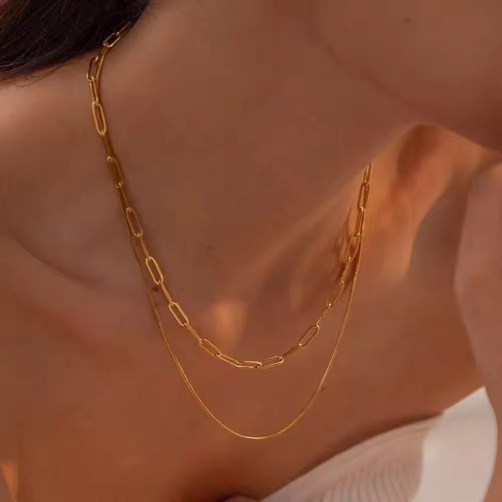NSJ45D Everday Dual Layered Necklace 18k Gold PVD plated