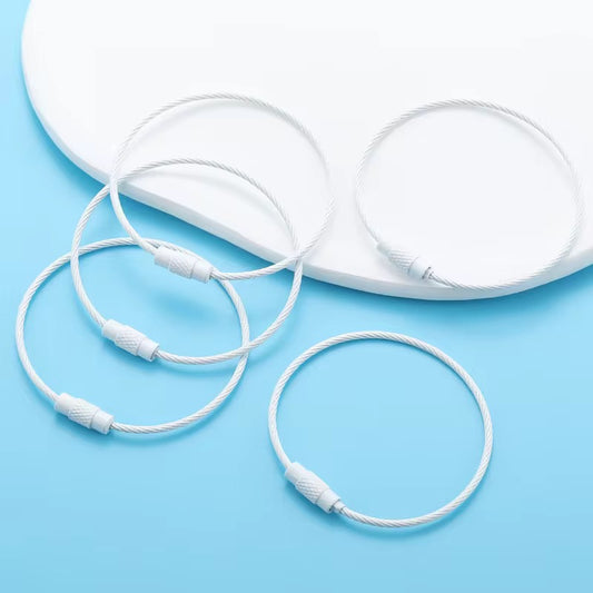 BBB 185 (a) White Loop Cable Key Ring Wire Keychain ( 1 pc ) Screw lock Key Ring ( 1.5 * 150 mm )