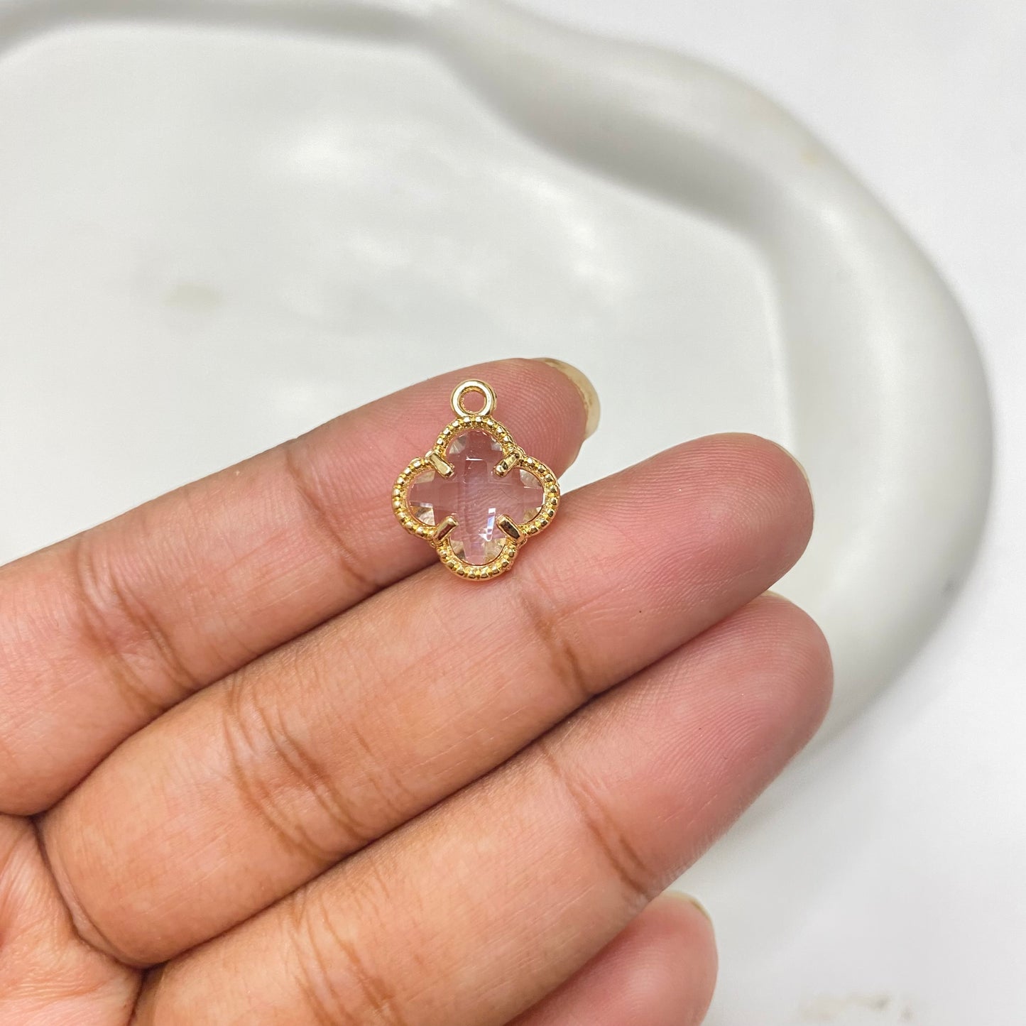 CZ 1363 clear clover gold plated crystal charm - per piece - anti tarnish