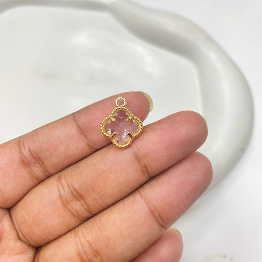CZ 1363 clear clover gold plated crystal charm - per piece - anti tarnish