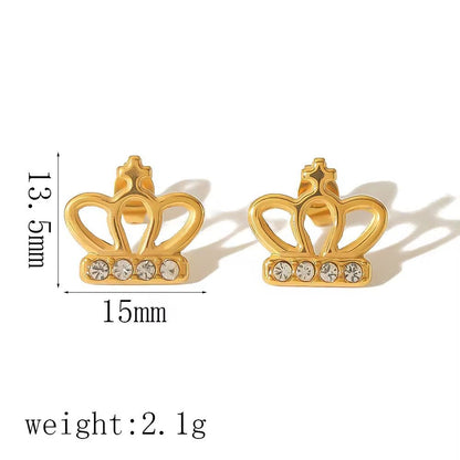 ESJ05B Crown Zircon studs  - 18k Gold PVD plated 316 stainless steel - Anti tarnish