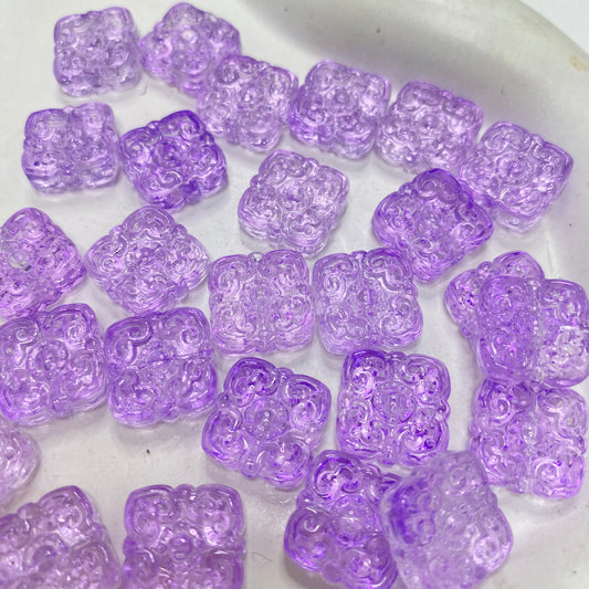 GB 2141 light purple Engraved square glass bead ( 1 pc )