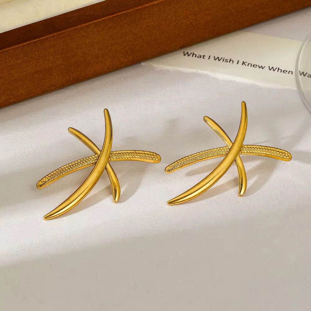 SJ 919 Cross Branch Stud Earring - 18k Gold - 18k Gold PVD plated stainless steel - Anti tarnish