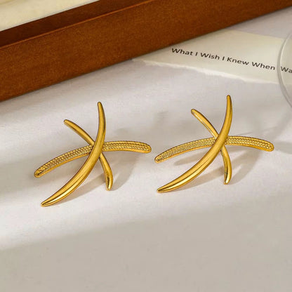 SJ 919 Cross Branch Stud Earring - 18k Gold - 18k Gold PVD plated stainless steel - Anti tarnish