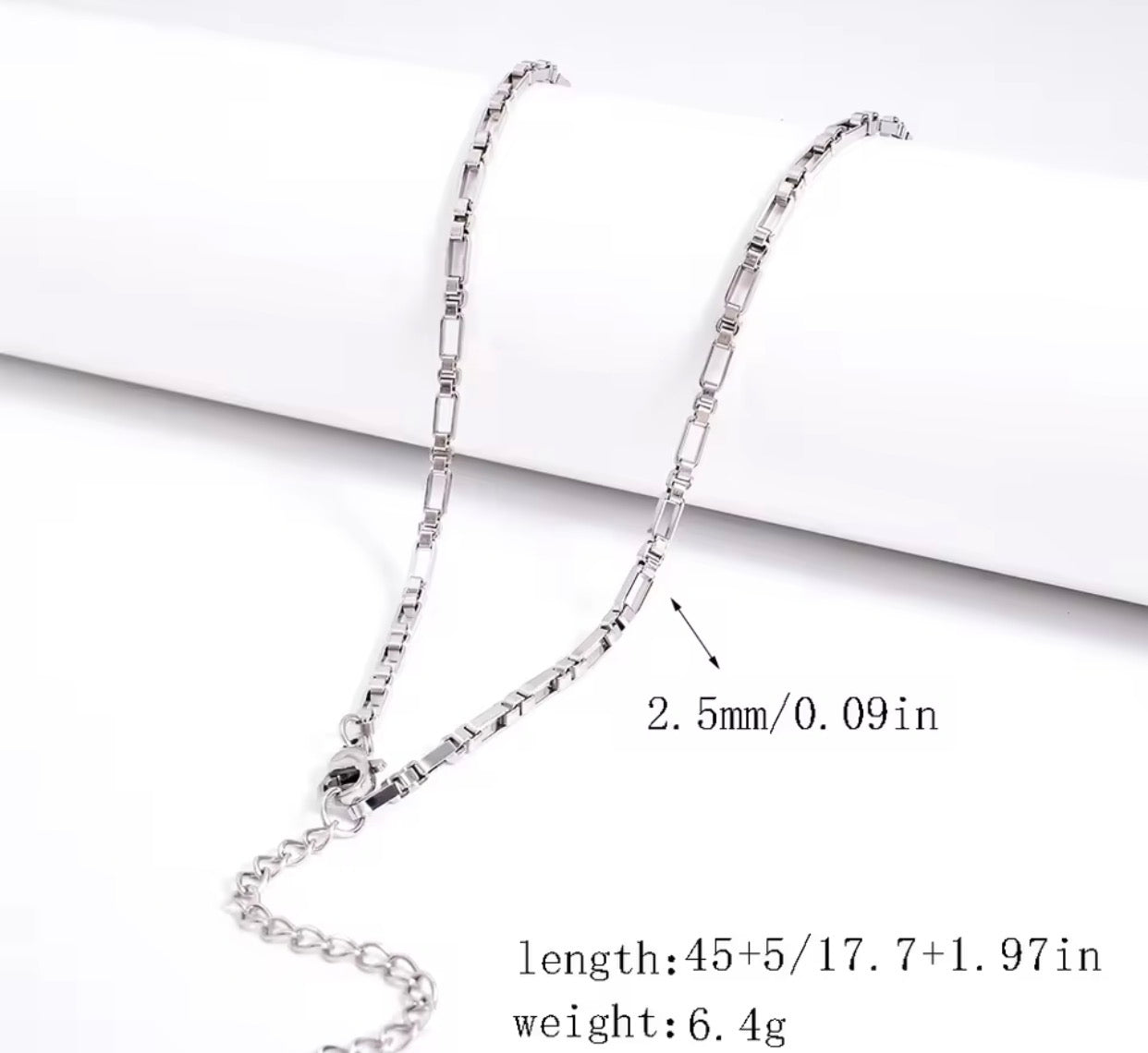 RCS28 Box Cube Ready made chain with extension (1 pc ) silver PVD