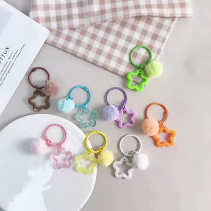 BBB 271 (g) Green Star Keychain with Fur Ball - Keyring Clasp( 1 pc ) ( 3:3:2 cm )