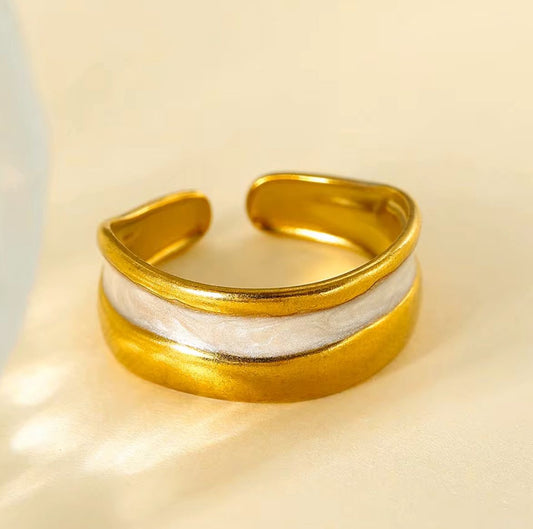 SJ 906 Layered White Enamel Ring Adjustable - 18k Gold PVD plated stainless steel - Anti tarnish