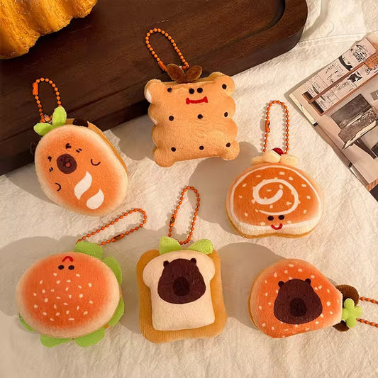 PK 16 Cute Kawaii Capybara Hamburger 3D Plush Toy Bead Keychain ( 1 pc ) Premium Quality ( 12:11 cm )