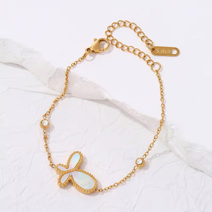 BSJ03C White Butterfly Zircon Bracelet - 18k gold PVD plated 316 stainless steel - Anti tarnish