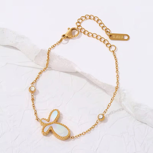 BSJ03C White Butterfly Zircon Bracelet - 18k gold PVD plated 316 stainless steel - Anti tarnish