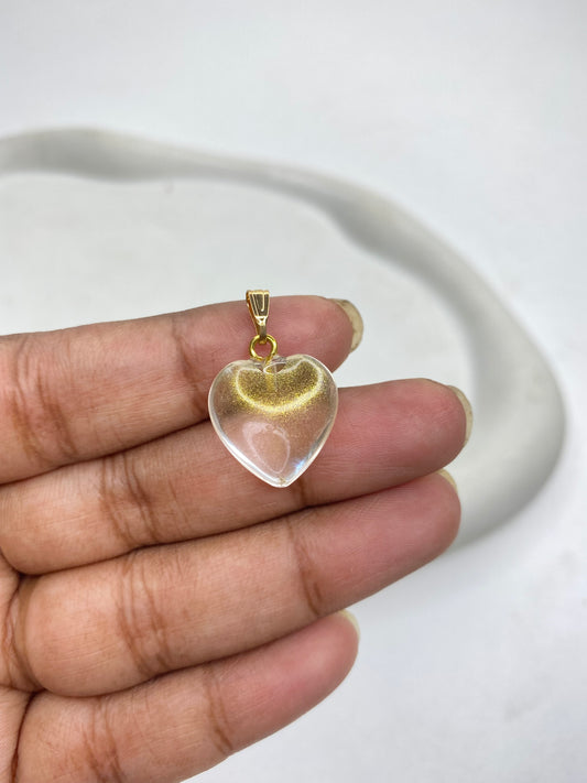 BBB 151 (a) Golden Clear heart glass bead Pendant ( 1 pc ) ( 15:20 mm )
