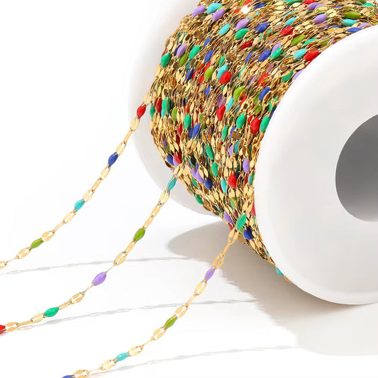 CN 91 Bright Multi Colour Toned Wide drop oil Lip Chain 18k Gold Stainless steel( 1 feet ) Anti tarnish ( 2 mm )