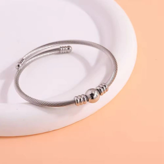 SJ 1027 Unisex wire cable Silver cuff bracelet - 18k Gold PVD plated stainless steel - Anti tarnish